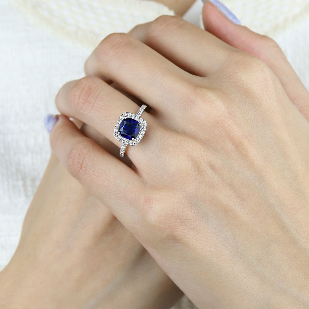 anillo azul zafiro con zirconias anillo compromiso ideas para regalo