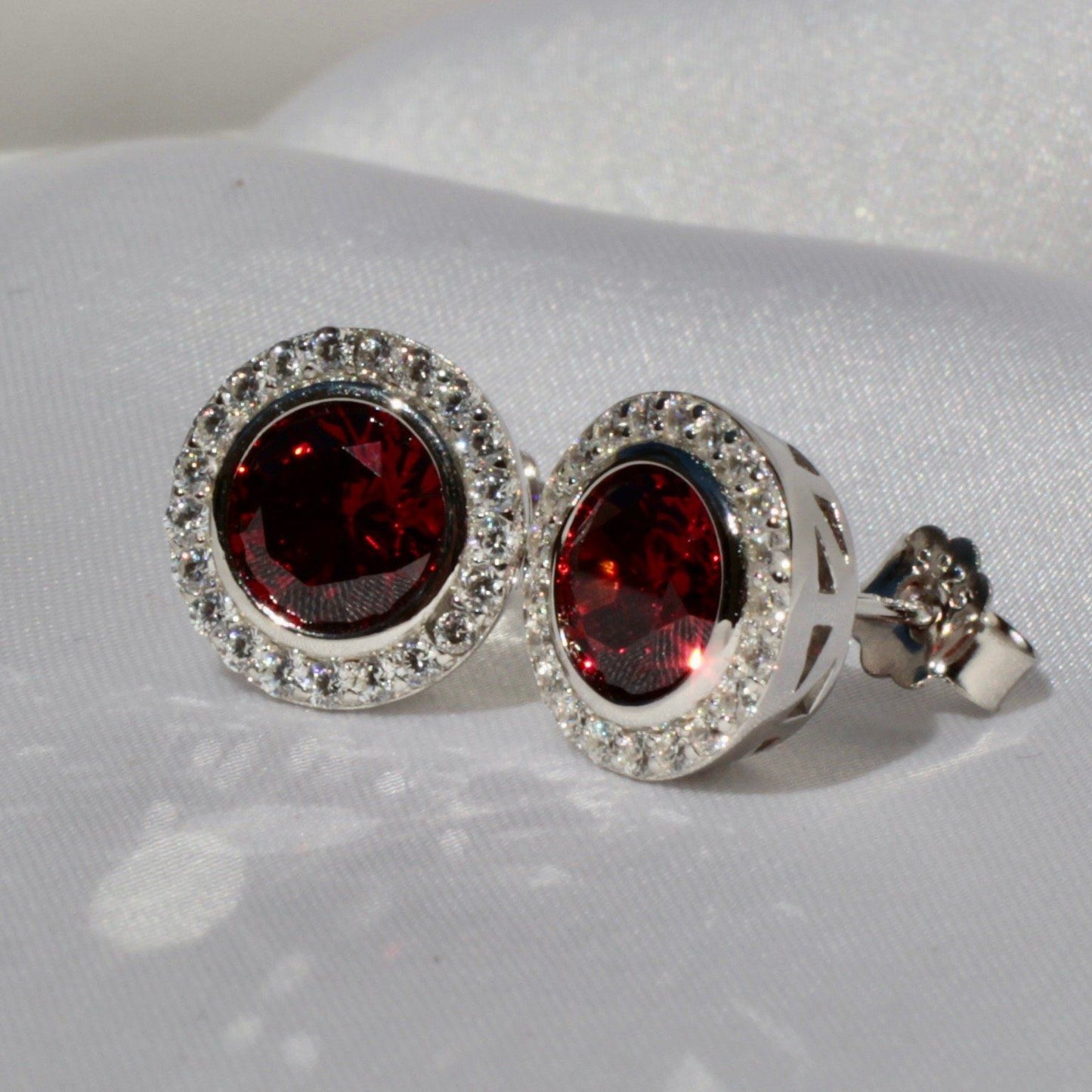 Aretes Roma Rojo Granate Anillo Plata 