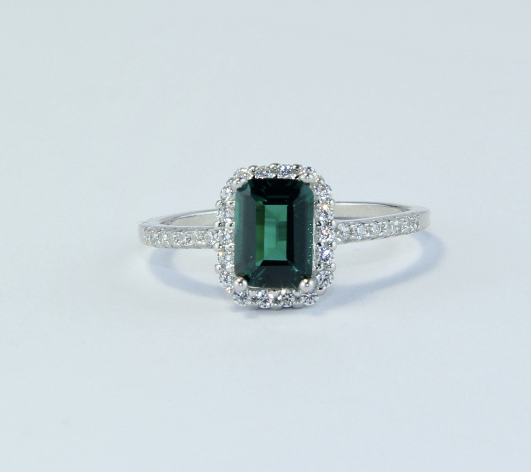 Anillo Viena Verde Esmeralda Anillo Plata 