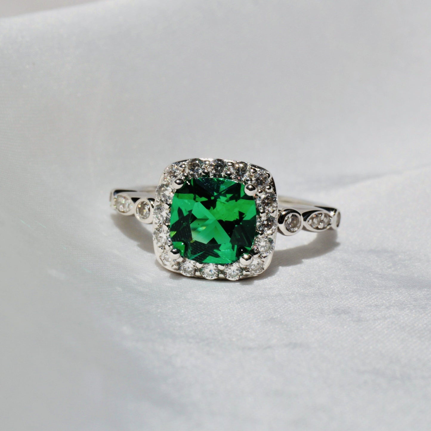 Anillo Sevilla Verde Esmeralda Anillo Plata 5 