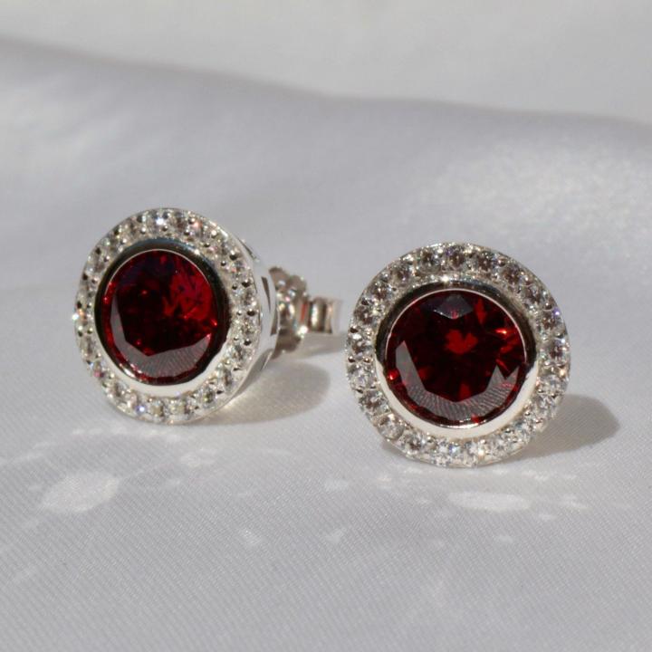 Aretes Roma Rojo Granate Anillo Plata 