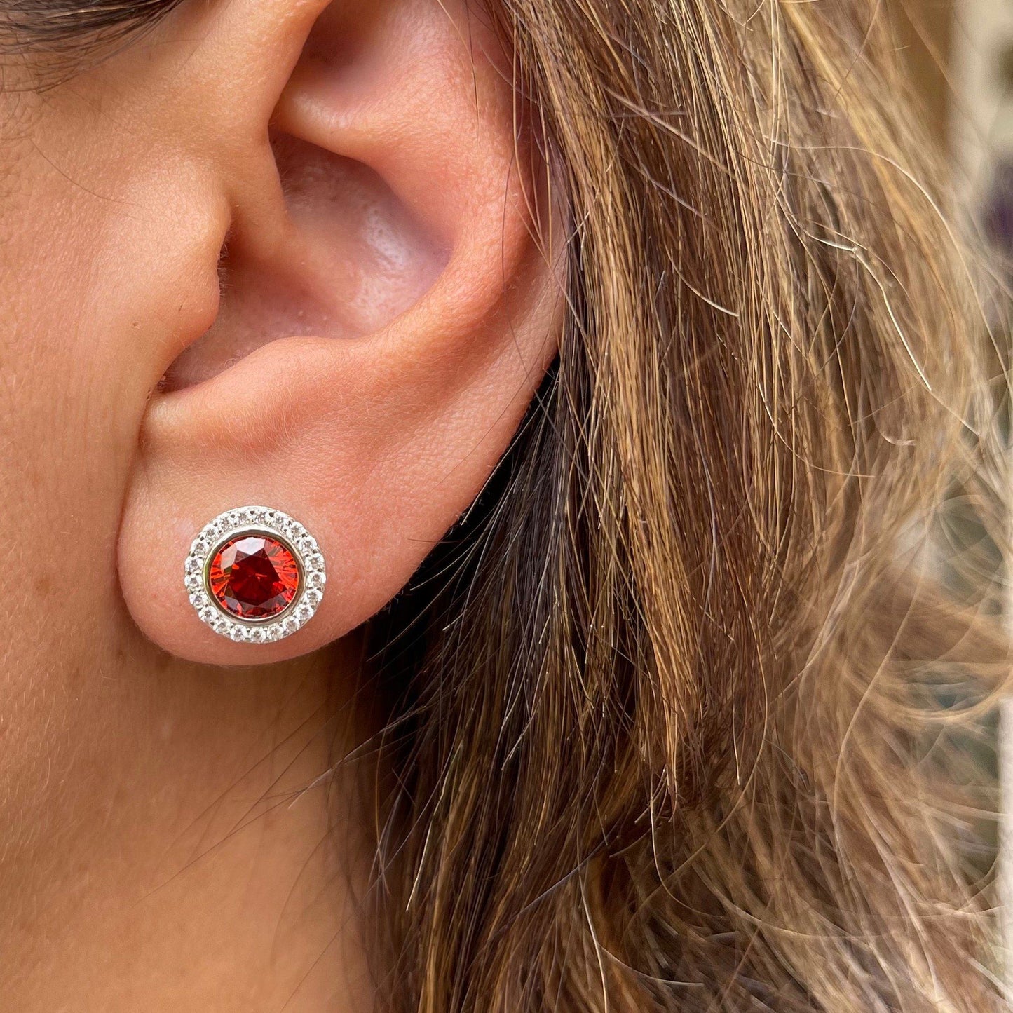 Aretes Roma Rojo Granate Anillo Plata 